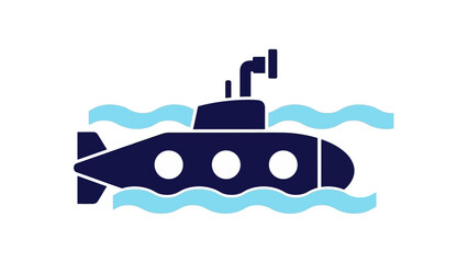 Fototapeta premium a blue cartoon submarine sailing partially submerged in the ocean water a simple sea vessel icon for maritime transport and nautical exploration.