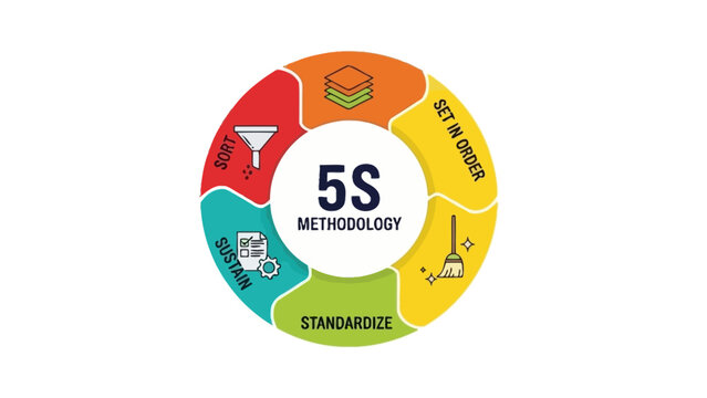 5s methodology circular diagram illustrating lean manufacturing principles for organization