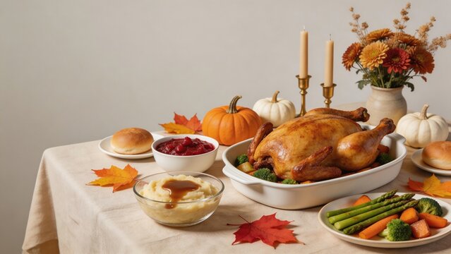 Thanksgiving feast with roasted turkey