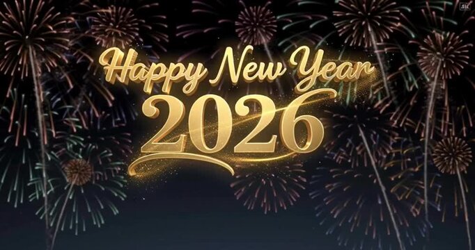 Countdown fireworks for happy new year 2026 Background Gold Text Animation 4k animation. new year's eve golden elegant lighting text reveal Greetings, Social Media Wishes, Holiday Cards, Celebration