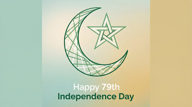 Pakistan 79th independence day crescent and star sketch on gradient tricolor background