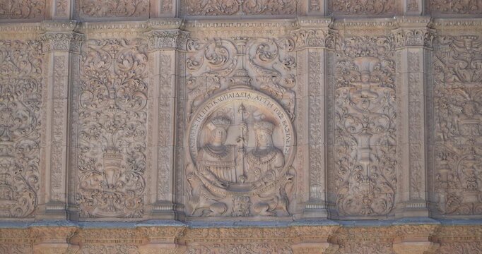 The famous Plateresque fa&ccedil;ade of the University of Salamanca in Spain.