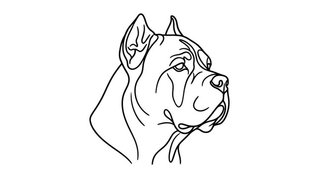 Cane Corso Dog Head Outline Drawing, Minimalist Line Art Portrait