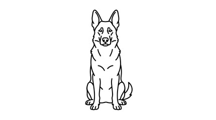 German Shepherd Dog Sitting, Outline Illustration, Simple Line Art, Pet Portrait © SLAMET BUDIONO
