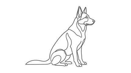 Fototapeta premium German Shepherd Dog Sitting Silhouette Line Art
