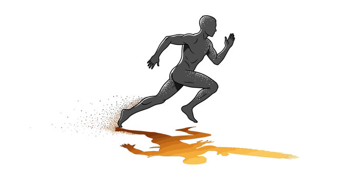 Runner transforming into a golden eagle shadow, symbolizing speed and power.