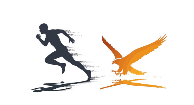 Silhouette of a running man and an eagle symbolizing speed and ambition