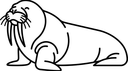 Happy Walrus Line Art Illustration - Cute Arctic Animal Drawing © Ucul