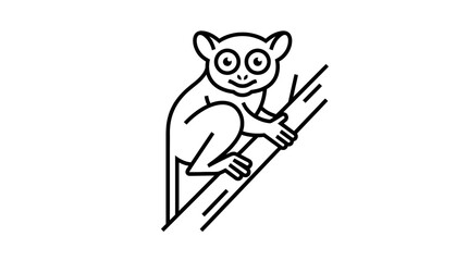Fototapeta premium Cute Tarsier Monkey Climbing on Tree Branch, Minimalist Line Art Illustration