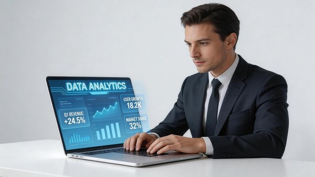 Businessman working on data analytics