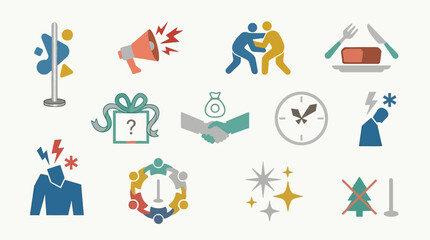 Fototapeta premium Set of flat icons representing business concepts, conflict, and success.