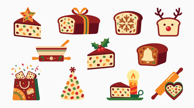 Collection of festive Christmas fruitcakes and baking accessories, perfect for holiday celebrations.