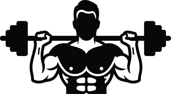 Muscular Bodybuilder Silhouette Lifting Barbell, Strength Training and Fitness Icon