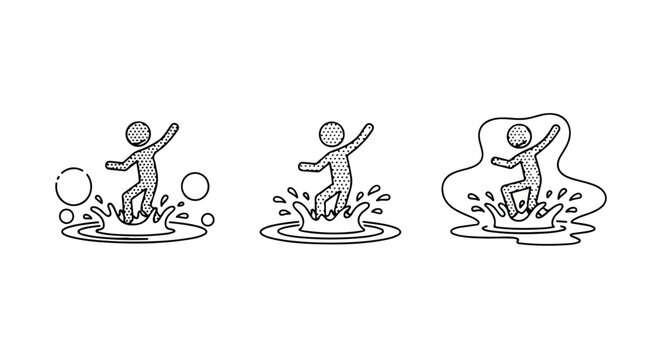 Active stick figures dancing and exercising together