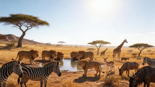 Safari animals at waterhole