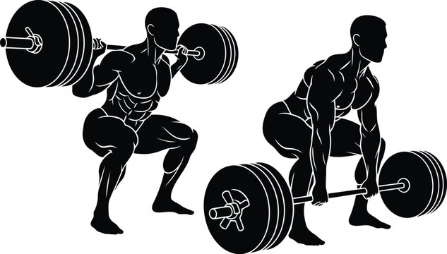 Weightlifting Athlete Silhouette with Barbell, Strength Training and Powerlifting Workout Concept