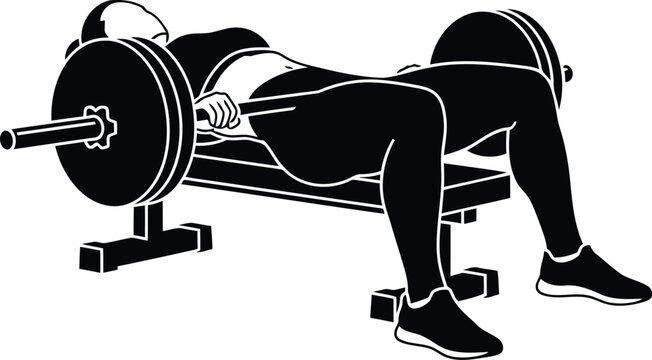 Silhouette of athlete bench pressing barbell in gym, strength training and powerlifting workout