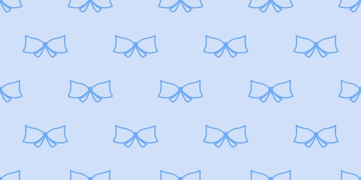 Fresh blue ribbon bow line art pattern on a soft pastel blue background. Calming seamless geometric illustration for a baby boy's nursery and summer-themed decor.