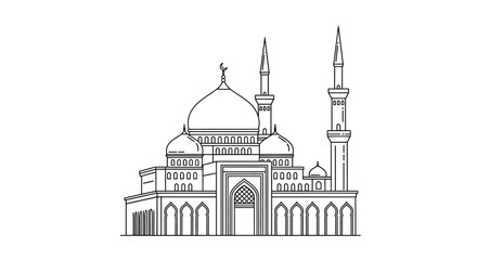 Outline of a mosque with domes and minarets © lucky