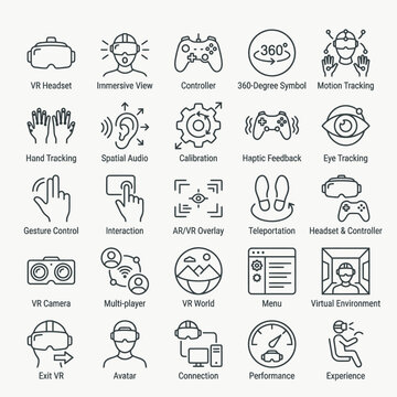 Virtual Reality Headset Technology Icons.