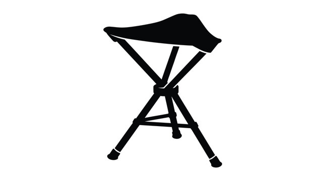 This black silhouette photo captures a portable folding stool design that is perfect for camping trips or outdoor events where compact and lightweight seating is required