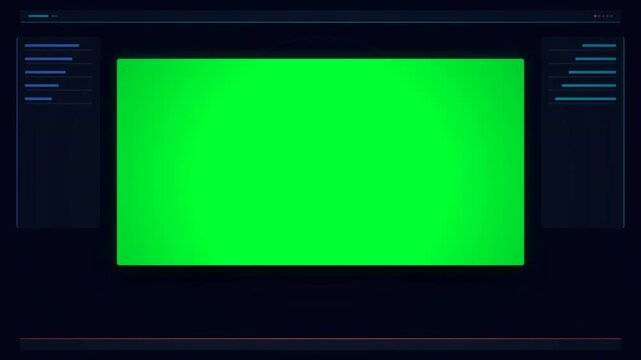 A sleek electronic device with a large green screen, surrounded by dark controls and interface elements, resembling a control panel or monitor