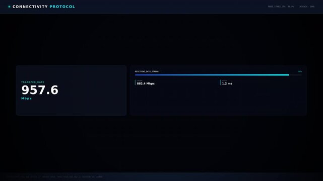 A sleek digital interface with a dark background displays numerical data and connection status, emphasizing modern cybersecurity or IT monitoring