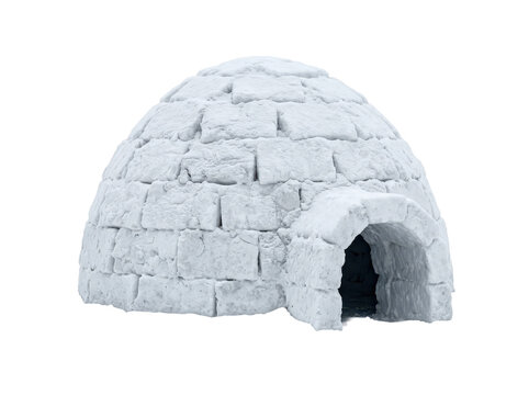 A miniature white igloo made of blocks on a plain background