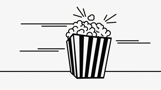 cardboard box popcorn with popcorn popping line art black and white on white background.ai 
