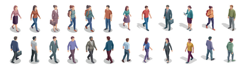 Obraz premium Isometric Walking People Casual Office Characters Vector Set