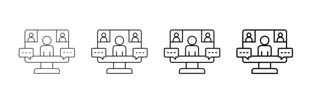 Video Meeting Icons Vector Set In Different Stroke Line Style