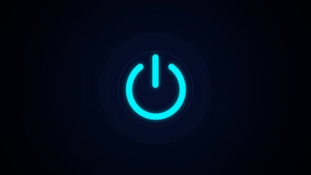 A glowing blue power symbol illuminated against a dark background, representing energy, technology, or activation
