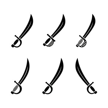 Collection of six pirate cutlass sword icons.