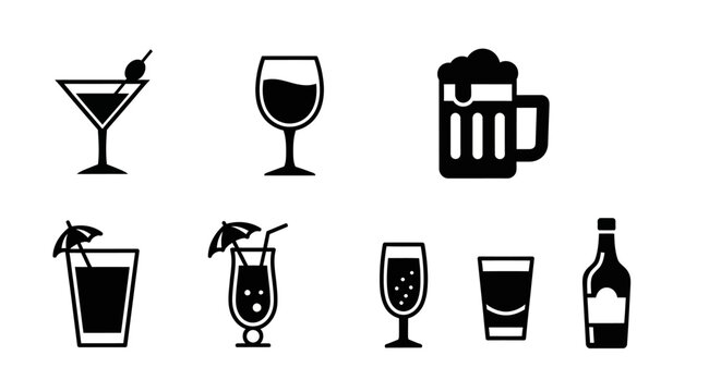 Collection of Various Alcoholic Beverage Icons.