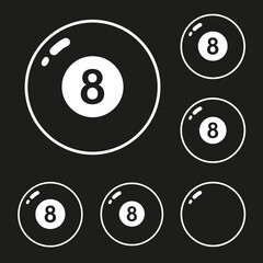 Fototapeta premium Set of billiard balls with number eight on black background.