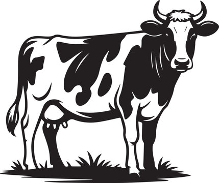 Black and white cow standing on grass Vector