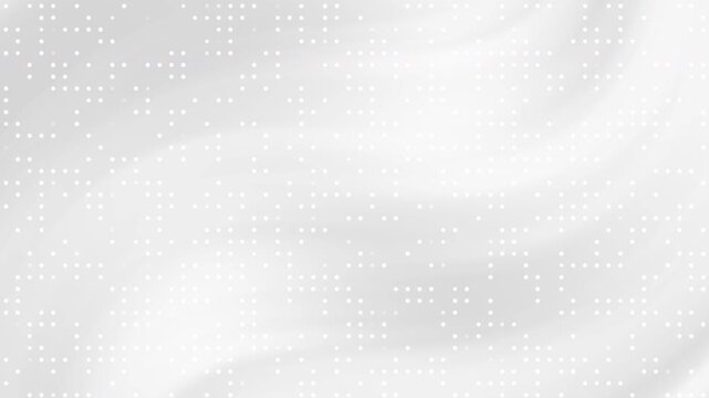 Abstract white and grey gradient background with white wavy surface and dot patterns. Suitable for presentations, websites, social media graphics, and print designs.