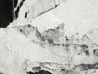 Old ripped torn black and white fly posters textures backgrounds grunge creased crumpled paper vintage collage placards empty space for text 