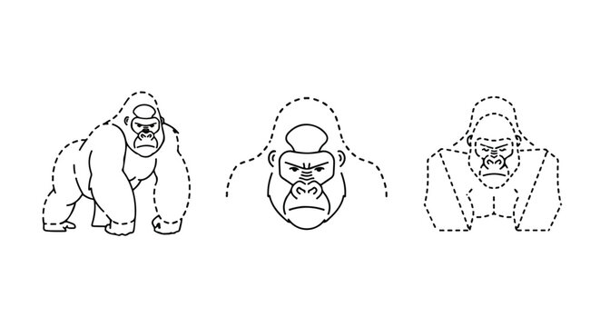 Powerful gorilla silhouettes in a halftone pattern
