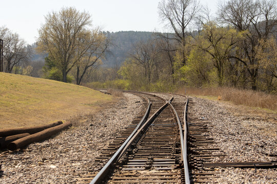 Railroad tracks in rural Arkansas during springtime