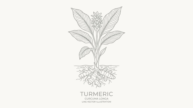 Turmeric Plant Botanical Illustration Line Art