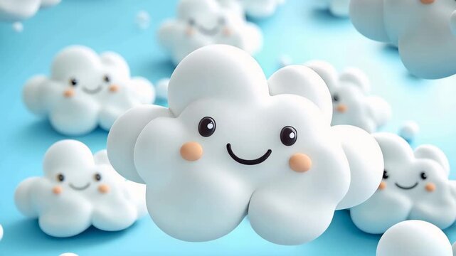 粘土細工風の可愛い笑顔の雲の3Dイラスト