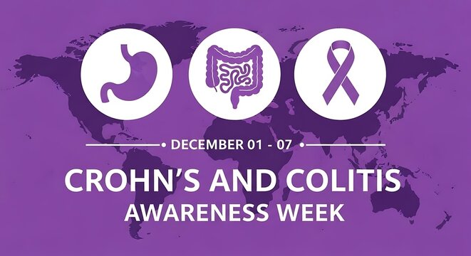 Crohns and colitis awareness week purple background graphic