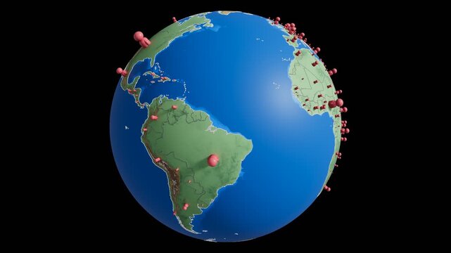 Global Population Density Concept on Earth Globe, 3D Abstract Human Icons, Seamless Loop
