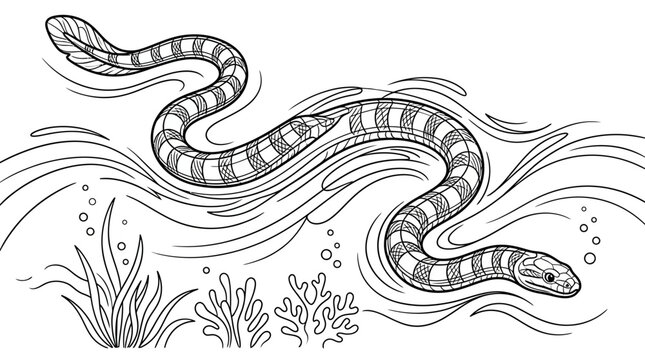 Banded Sea Snake Swimming Underwater in Ocean Currents