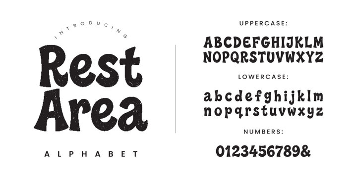 Rest Area playful hand drawn display font alphabet with uppercase lowercase letters numbers vector