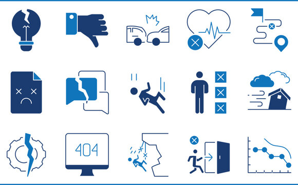 A set of icons related to Failure. Success, fate, luck, destruction, accidents, and so on.