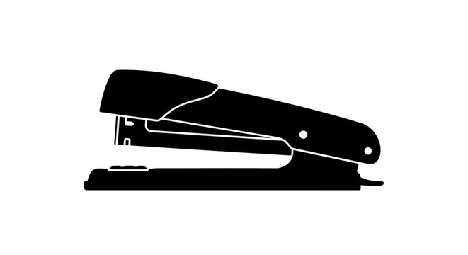 Black office stapler on white background.