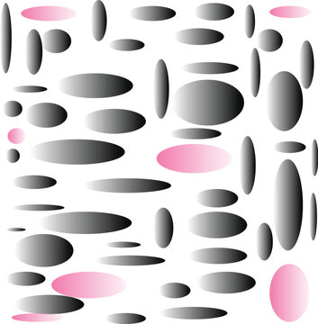 Abstract geometric pattern with black white and pink gradient oval shapes on white background