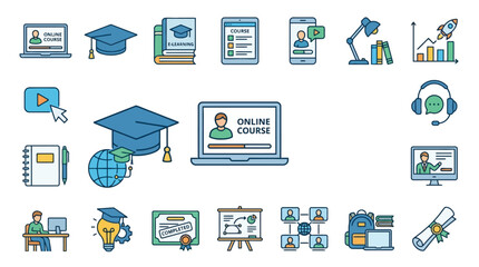 Fototapeta premium Vector Icons Set of colorful online education and elearning icons. EPS Editable